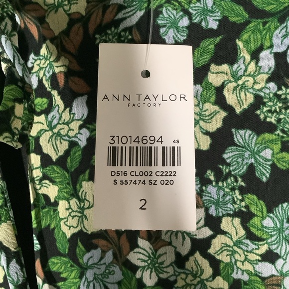 ANN TAYLOR Green Floral Tiered Dress Long Sleeve Midi NEW Boho Fairy Office Sz 2 - Picture 9 of 13